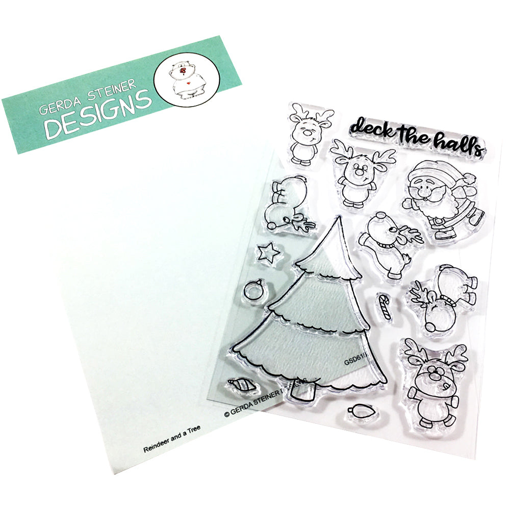 Reindeer and a Tree 4x6 Clear Stamp Set - GSD618 - Gerda Steiner Designs,  LLC